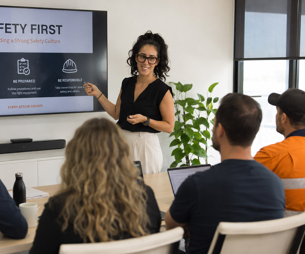 Amy Holzl conducting on-site safety training